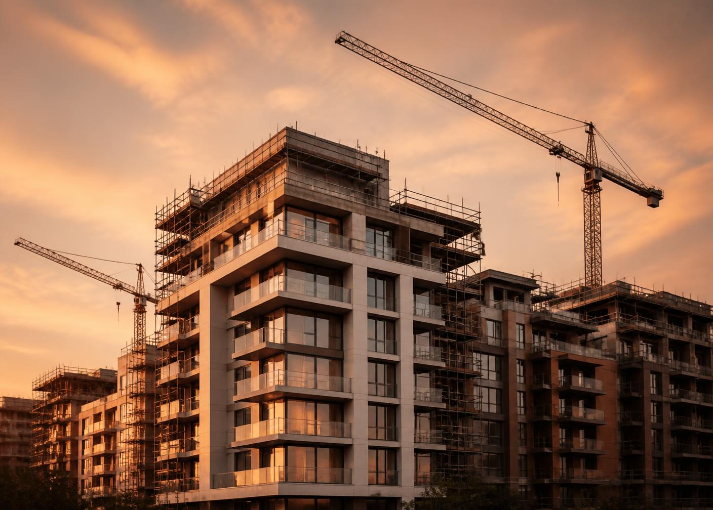 New residential development under construction at dusk